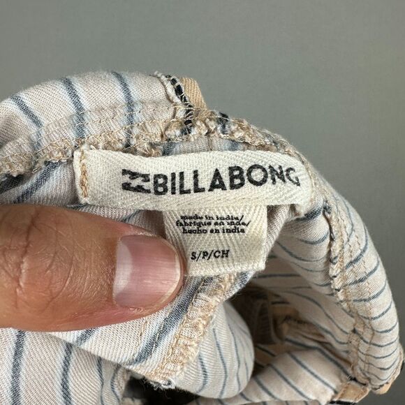 Billabong Womens Small Run Wild Overalls Jumpsuit Striped Tan Adjustable Straps - Picture 6 of 8